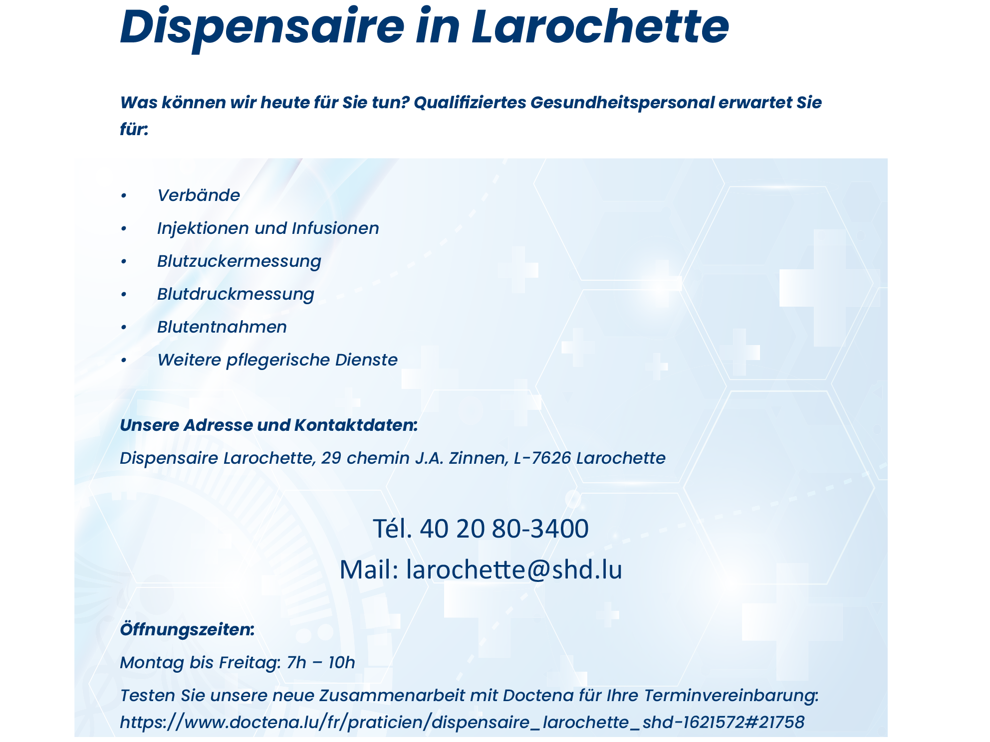 Angebot des Dispensaires in Hollenfels